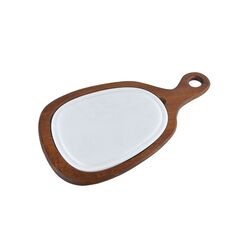 Блюдо для подачи с ручкой на деревянной подставке 24,5*20,5 см. h=2,5 см., фарфор, серия White, Bonna